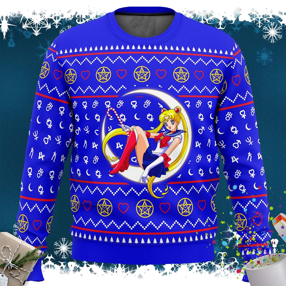 Sailor Moon Sitting On Moon Christmas Sweater - Moonbestprint