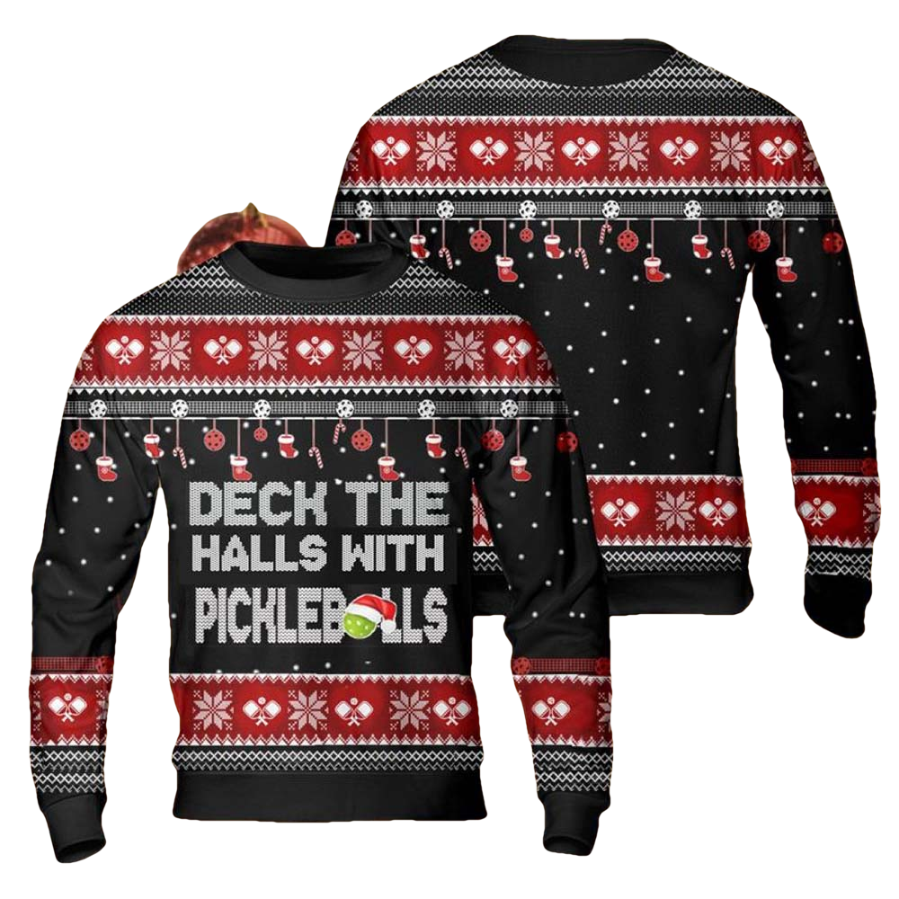 Deck The Halls With Pickleballs Christmas Sweater - Moonbestprint
