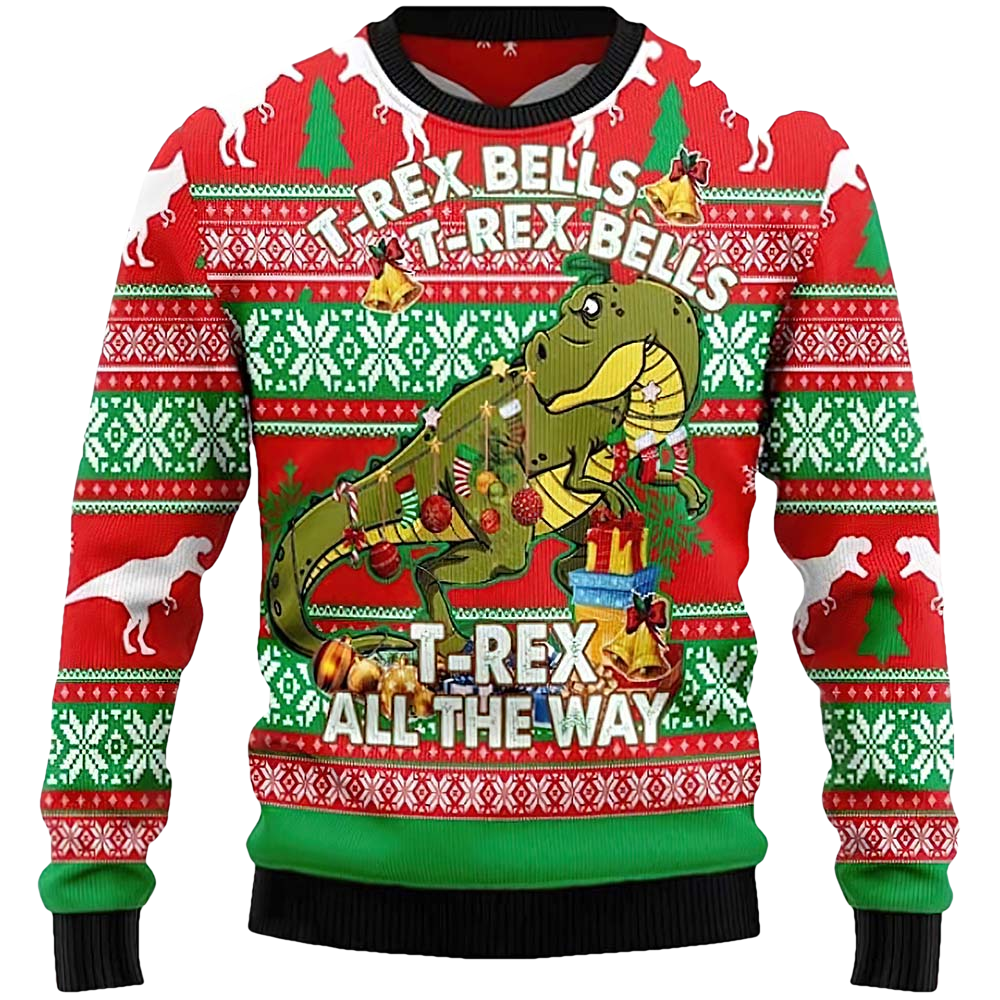 T-Rex Bells All The Way Christmas Sweater - Moonbestprint