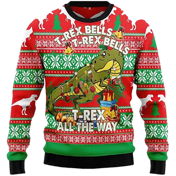 T-Rex Bells All The Way Christmas Sweater - Moonbestprint