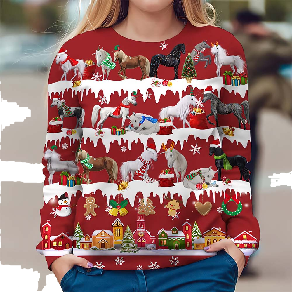 Horses Santa Hat Xmas Christmas Sweater - Moonbestprint