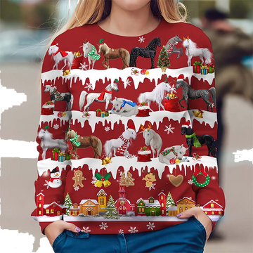 Horses Santa Hat Xmas Christmas Sweater - Moonbestprint