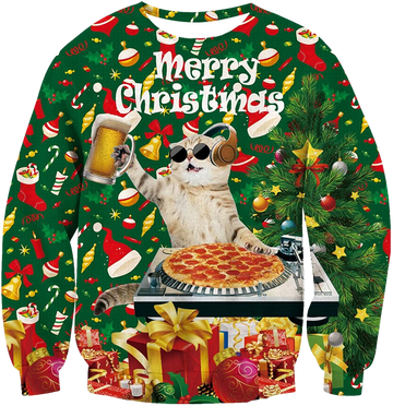 Cat Dj Pizza Merry Christmas Sweater - Moonbestprint