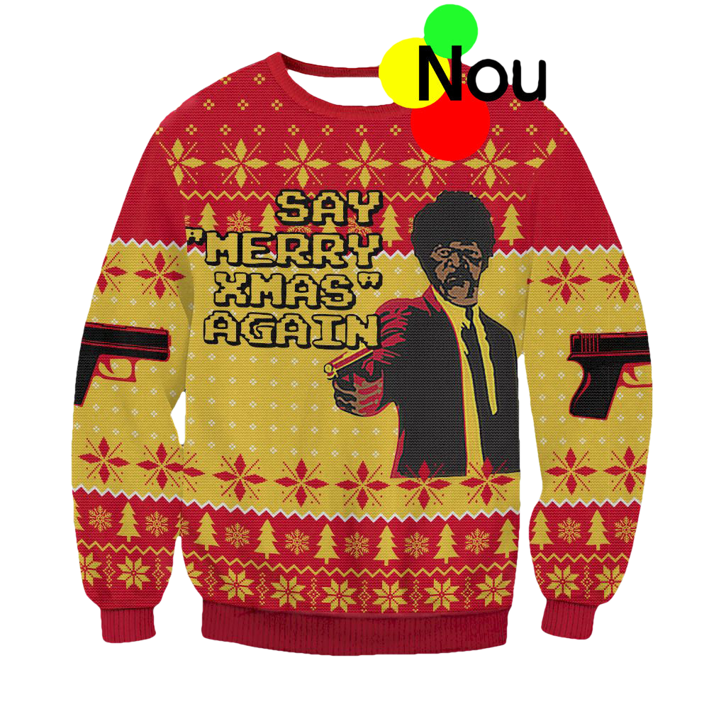 Pulp Fiction Say Merry Xmas Ugly Sweaters - Moonbestprint