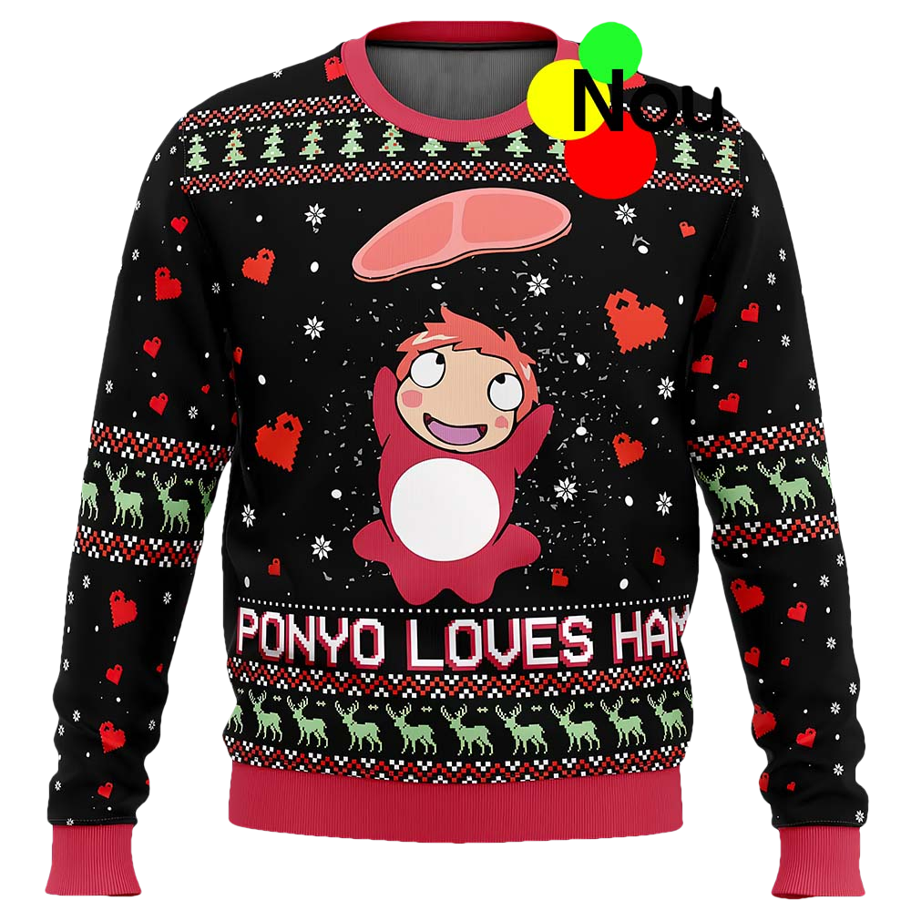 Ponyo Loves Ham Ugly Christmas Sweater - Moonbestprint