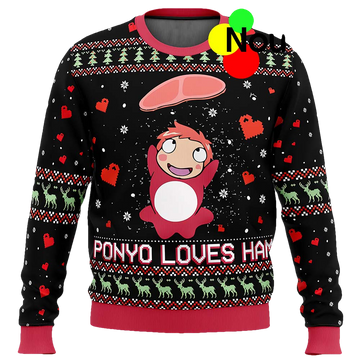 Ponyo Loves Ham Ugly Christmas Sweater - Moonbestprint