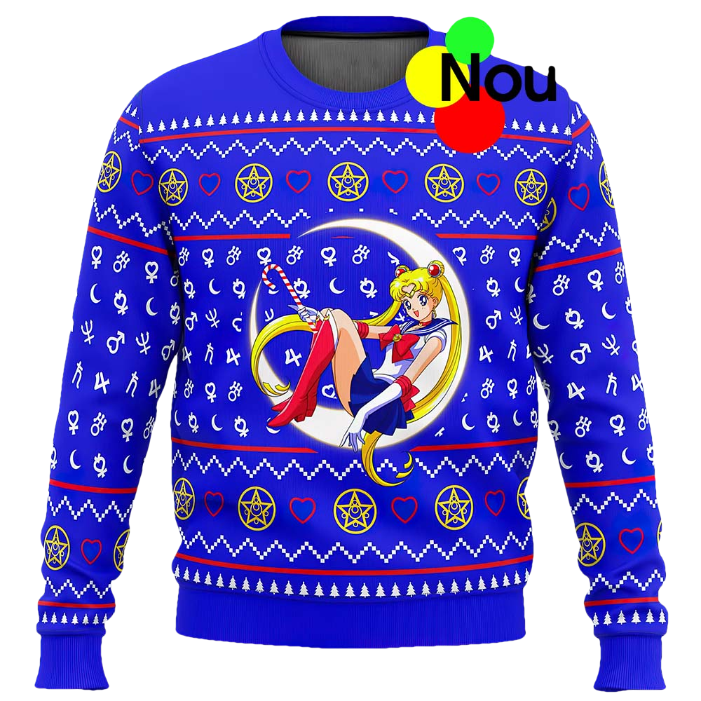 Sailor Moon Sitting On Moon Ugly Christmas Sweater - Moonbestprint