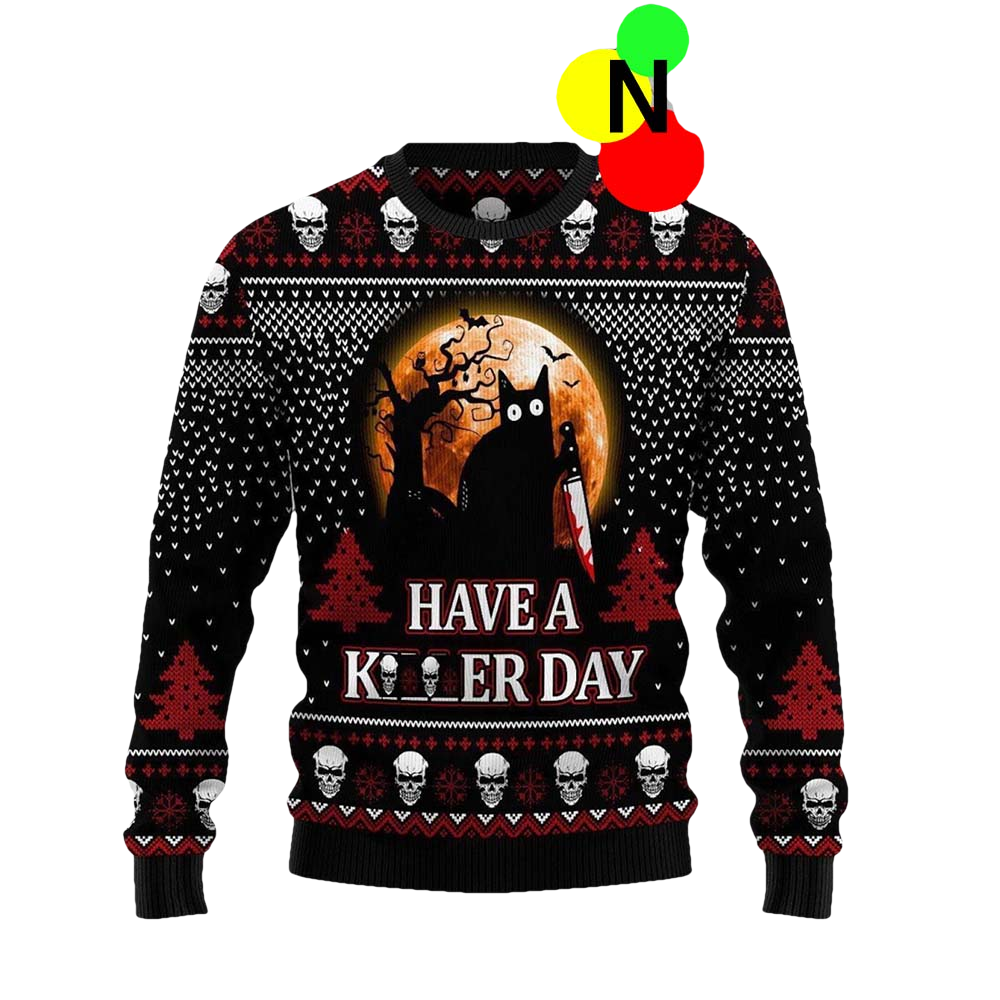 Black Cat Have A Killer Day Christmas Sweater - Moonbestprint
