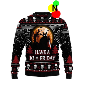 Black Cat Have A Killer Day Christmas Sweater - Moonbestprint