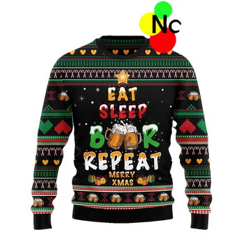 Eat Sleep Beer Repeat Merry Xmas Christmas Sweater - Moonbestprint