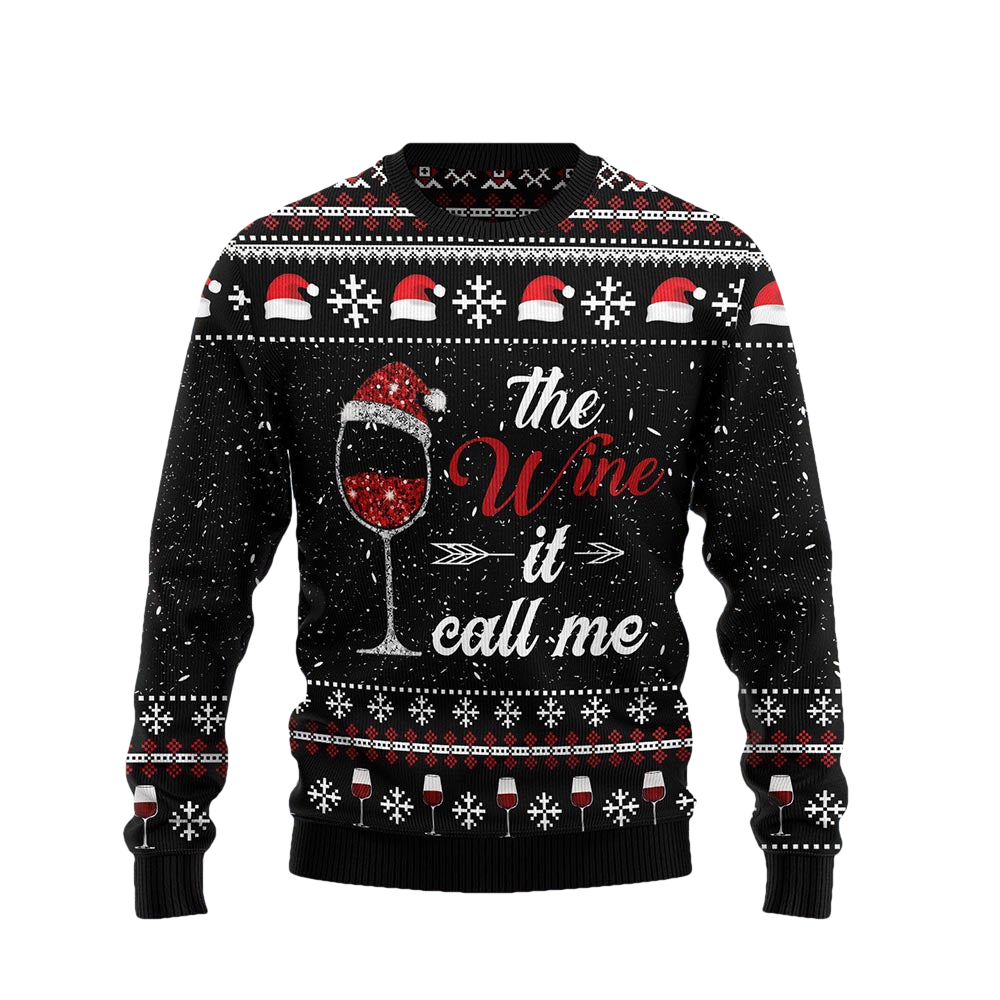 Red Wine It Calls Me Christmas Ugly Sweater - Moonbestprint