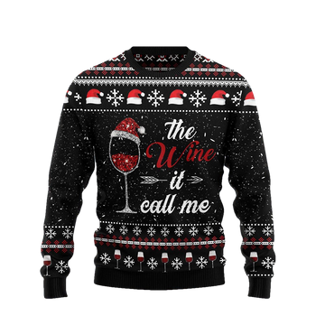 Red Wine It Calls Me Christmas Ugly Sweater - Moonbestprint