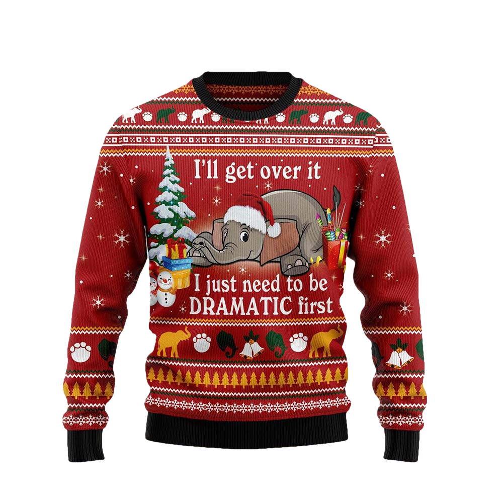 Elephant I'Ll Get Over It I Just Need To Be Dramatic First Christmas Sweater - Moonbestprint