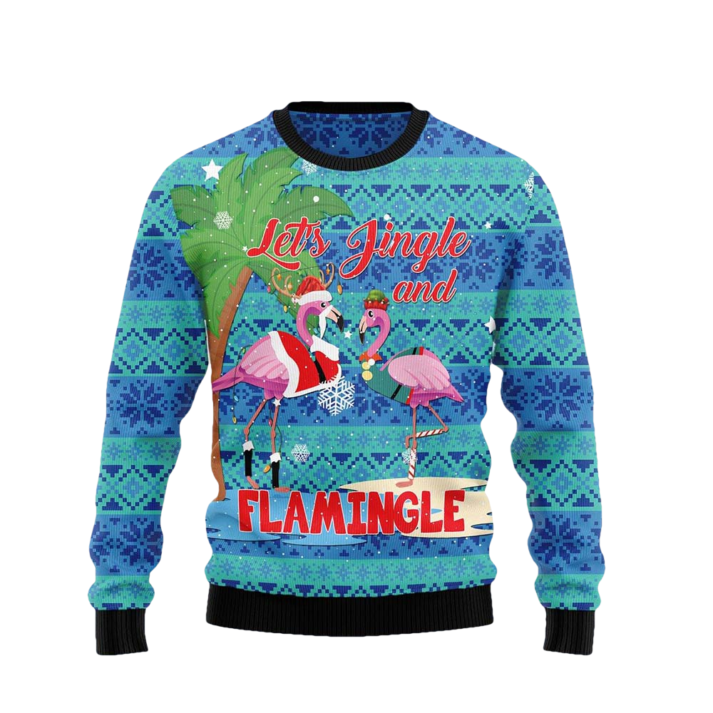 Flamingo Let Jingle Christmas Ugly Sweater - Moonbestprint