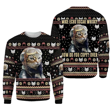Mike Echo Oscar Whisky Cat Christmas Ugly Sweater - Moonbestprint