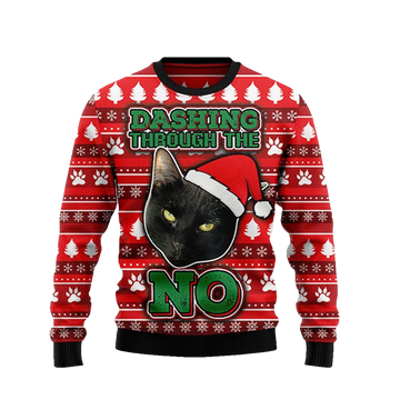 Black Cat Dashing Through The No Christmas Sweater - Moonbestprint