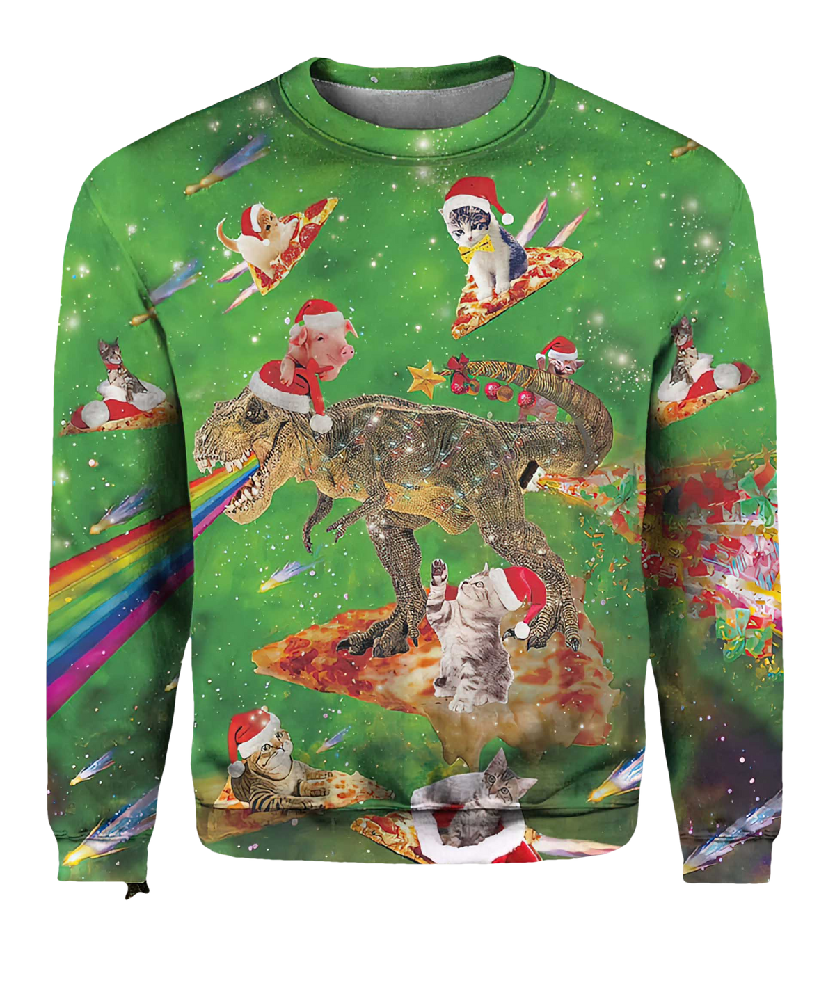 Cat T-Rex Pizza Fest Ugly Christmas Sweater - Moonbestprint