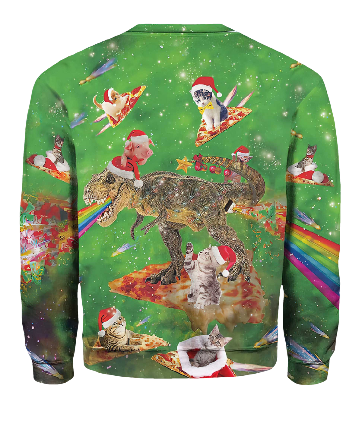 Cat T-Rex Pizza Fest Ugly Christmas Sweater - Moonbestprint