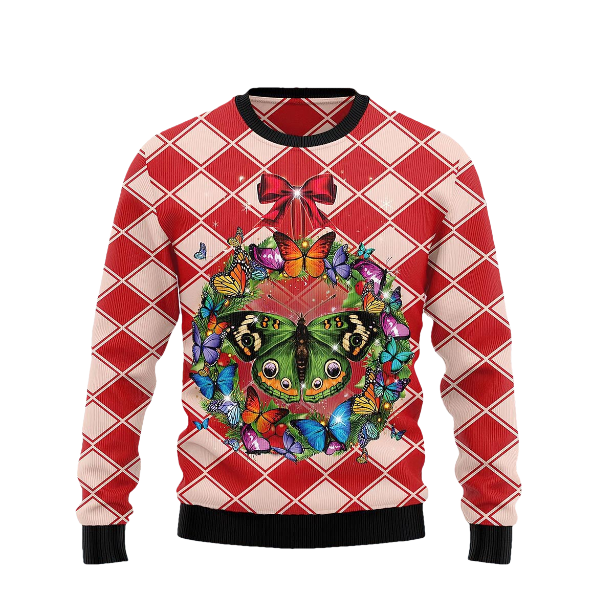 Butterfly Wreath Christmas Ugly Christmas Sweater - Moonbestprint