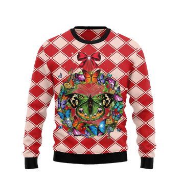 Butterfly Wreath Christmas Ugly Christmas Sweater - Moonbestprint