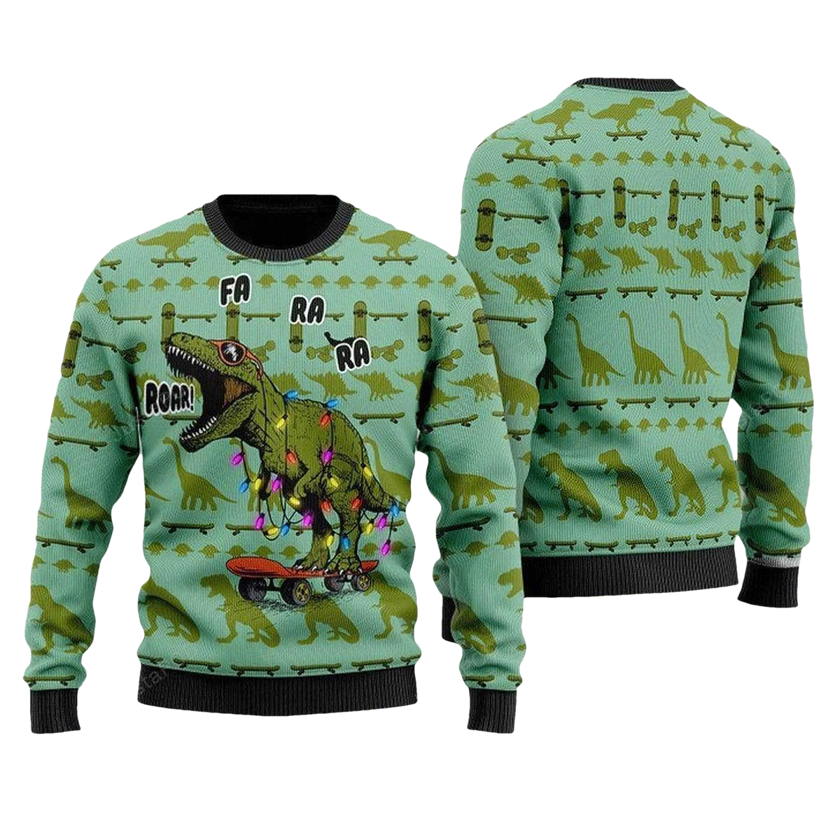 Skateboard Dinosaur Ugly Christmas Sweater - Moonbestprint