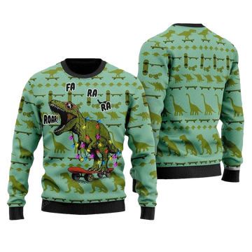 Skateboard Dinosaur Ugly Christmas Sweater - Moonbestprint