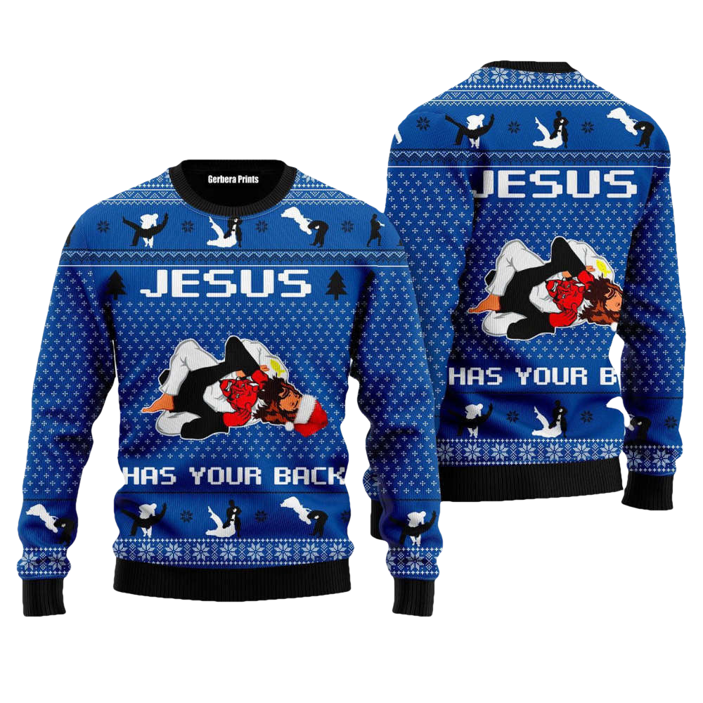 Jesus Has Your Back Jiu Jitsu Ugly Christmas Sweater - Moonbestprint