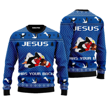 Jesus Has Your Back Jiu Jitsu Ugly Christmas Sweater - Moonbestprint