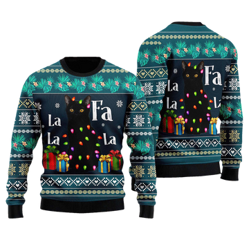 Black Cat Falalala Ugly Christmas Sweater - Moonbestprint