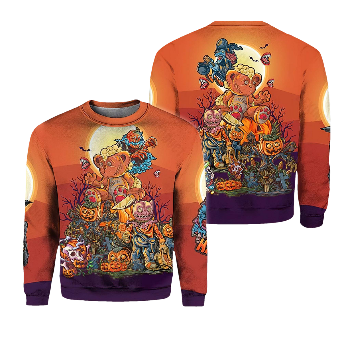 Pumpkin Zombie Night Halloween Christmas Ugly Sweater - Moonbestprint