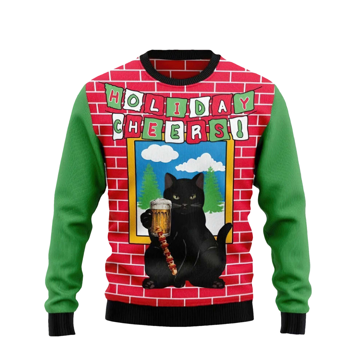 Black Cat Beer Holiday Cheer Christmas Sweater - Moonbestprint