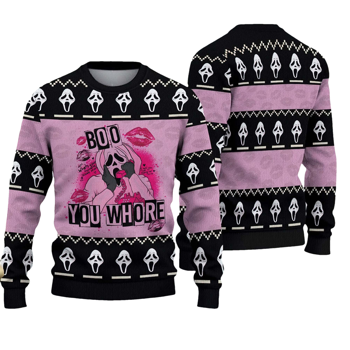 Ghostface Boo You Whore Halloween Ugly Sweater - Moonbestprint