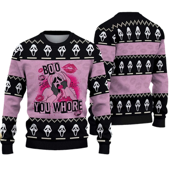 Ghostface Boo You Whore Halloween Ugly Sweater - Moonbestprint