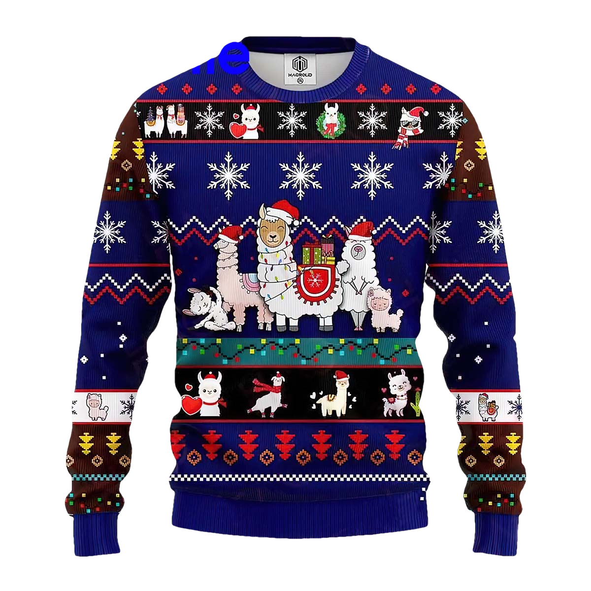 Llama Family Blue Ugly Christmas Sweater - Moonbestprint