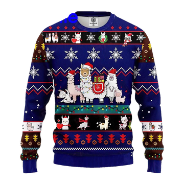 Llama Family Blue Ugly Christmas Sweater - Moonbestprint