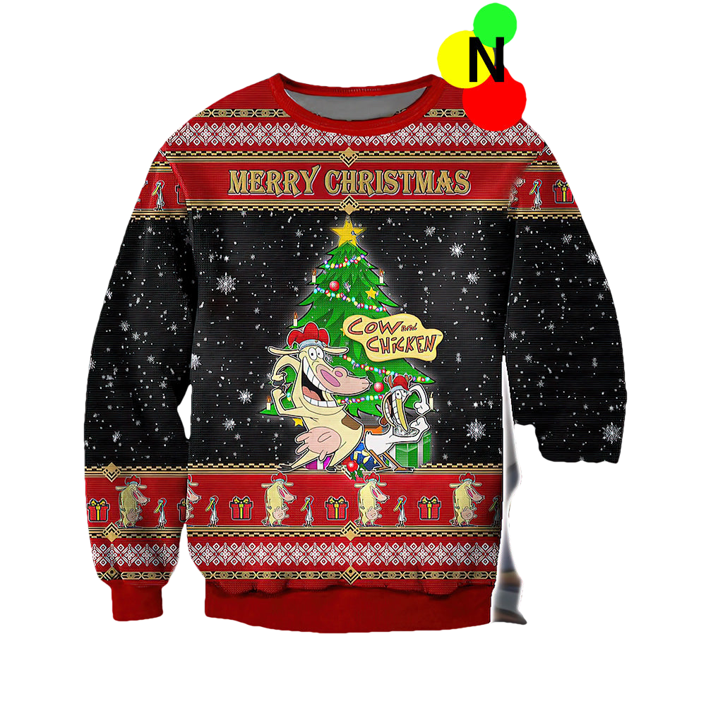 Cow And Chicken Ugly Christmas Sweater - Moonbestprint