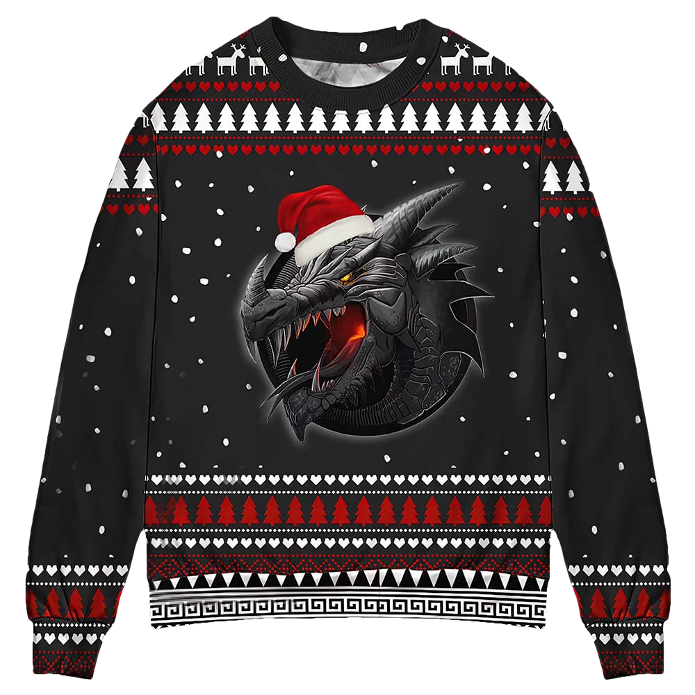 Dragon Black Ugly Christmas Sweater - Moonbestprint
