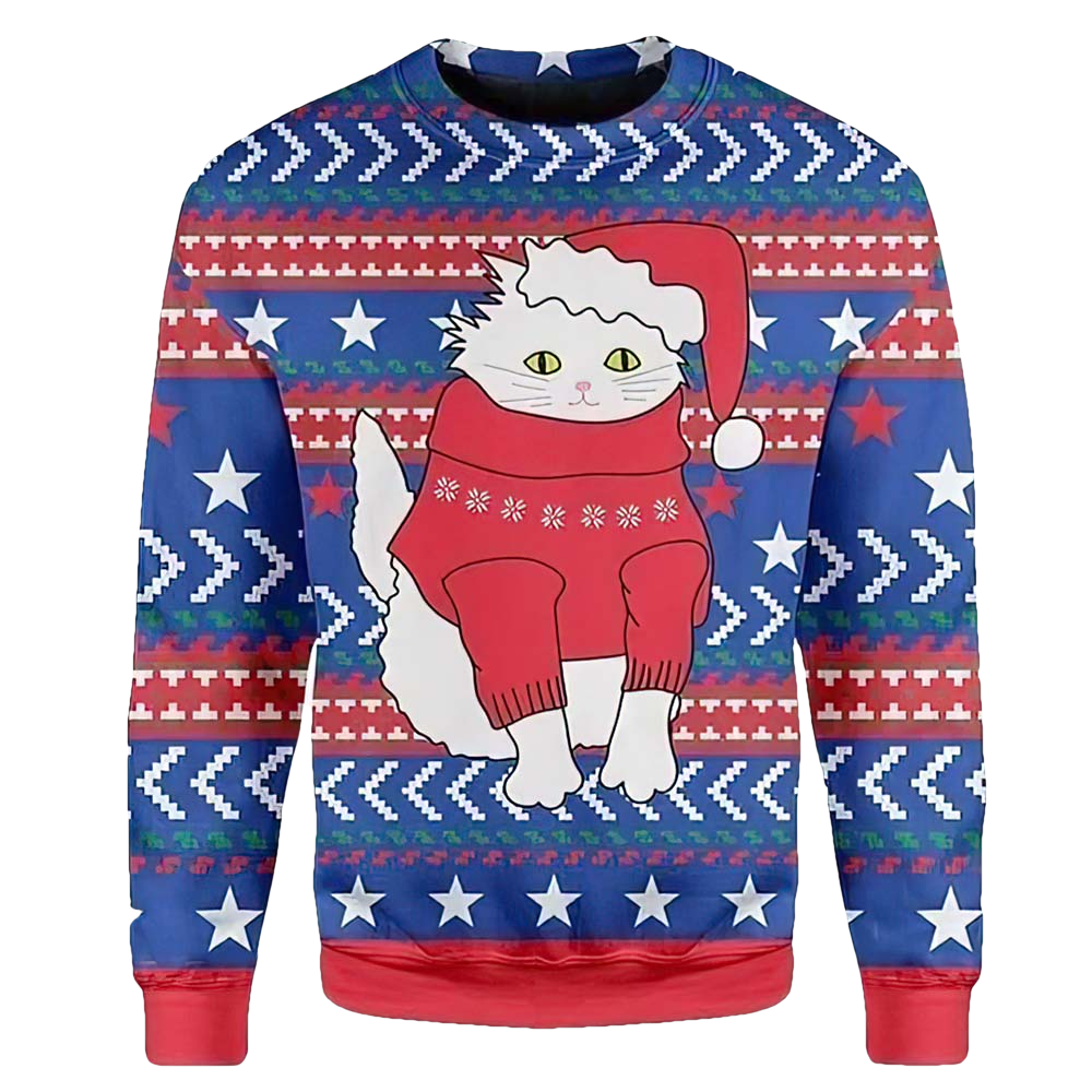 White Cat Santa Ugly Christmas Sweater - Moonbestprint