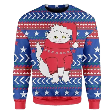 White Cat Santa Ugly Christmas Sweater - Moonbestprint