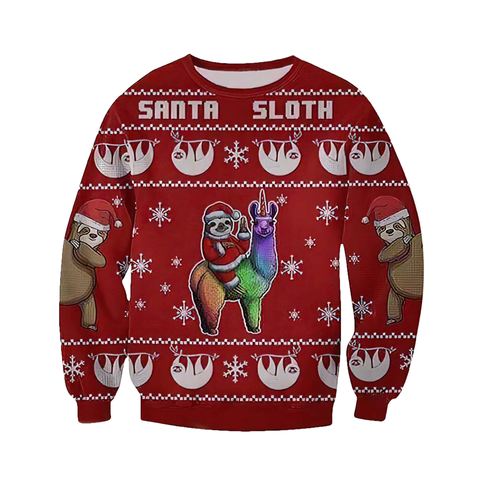 Santa Sloth Riding Llama Christmas Sweater - Moonbestprint