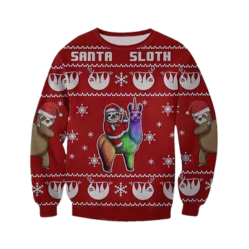 Santa Sloth Riding Llama Christmas Sweater - Moonbestprint