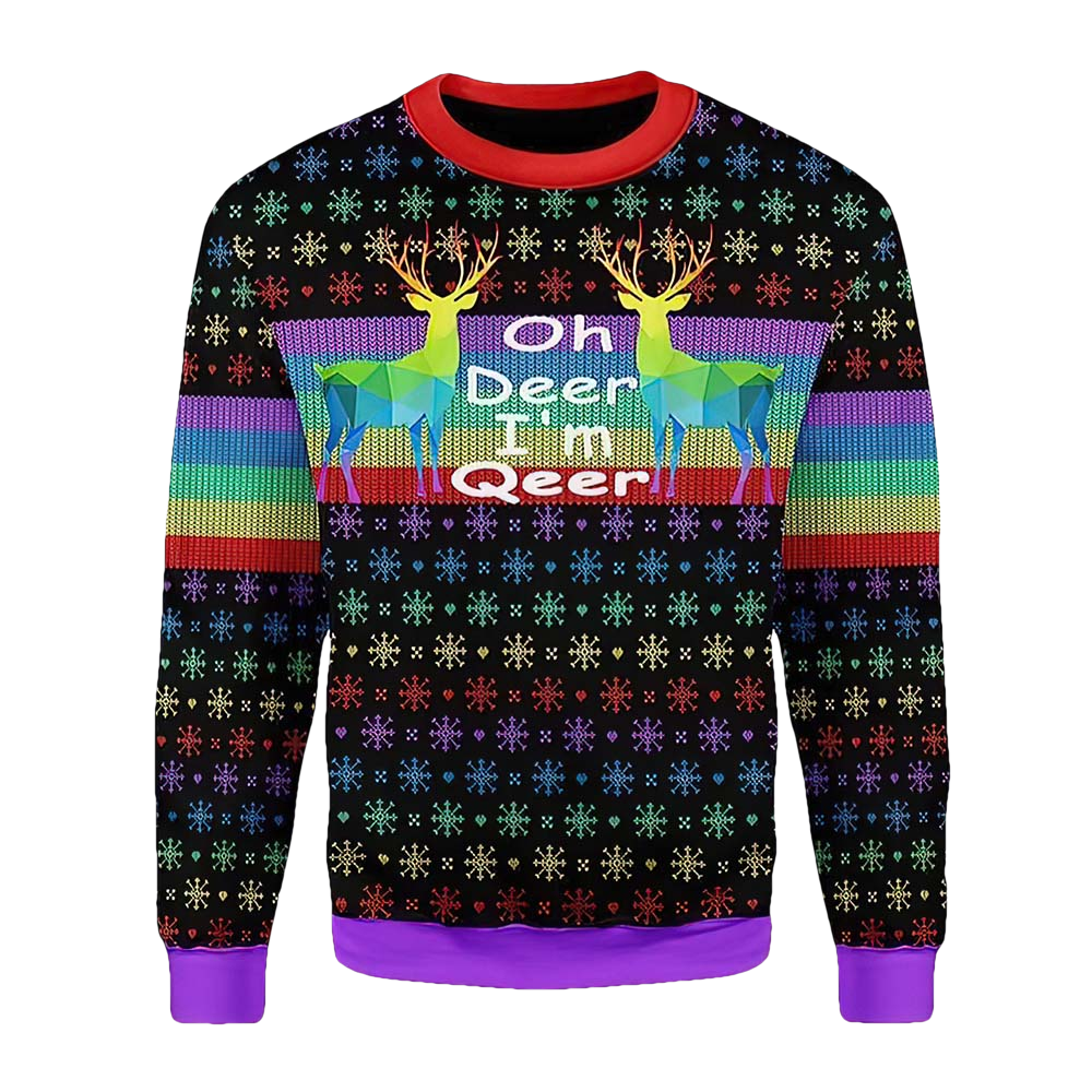 Oh Deer I'M Qeer Lgbt Christmas Sweater - Moonbestprint