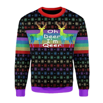 Oh Deer I'M Qeer Lgbt Christmas Sweater - Moonbestprint