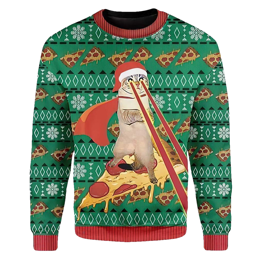 Cat And Delicious Pizza Christmas Sweater - Moonbestprint