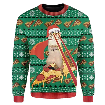 Cat And Delicious Pizza Christmas Sweater - Moonbestprint