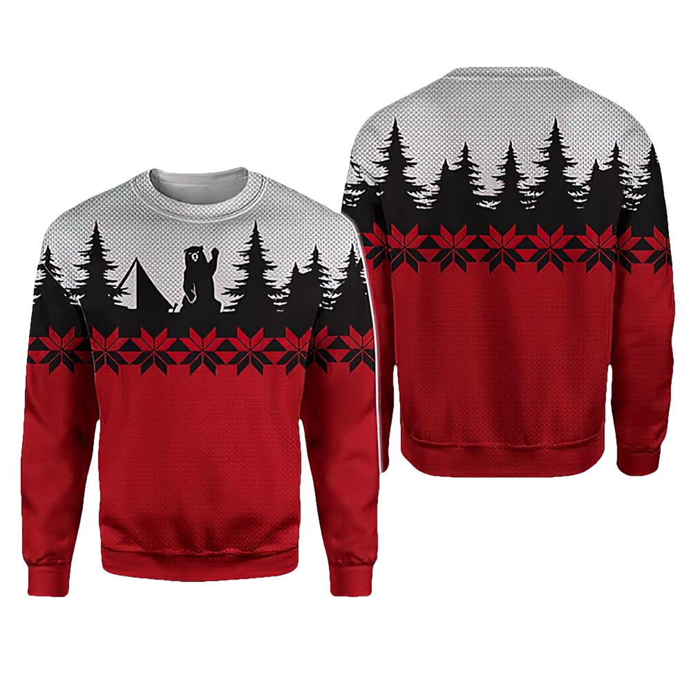 Merry Xmas Bear Dark Camping Christmas Sweater - Moonbestprint