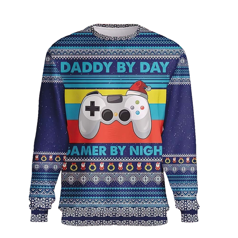Daddy By Day Gamer By Night Christmas Sweater - Moonbestprint