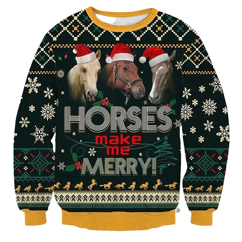 Horses Make Me Merry Christmas Sweater - Moonbestprint