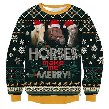 Horses Make Me Merry Christmas Sweater - Moonbestprint