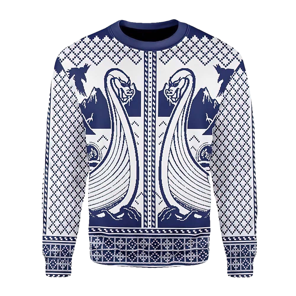 Viking Dragon Boat Christmas Sweater - Moonbestprint